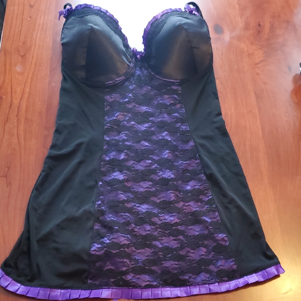 I Collection Black and Purple Lace Chemise